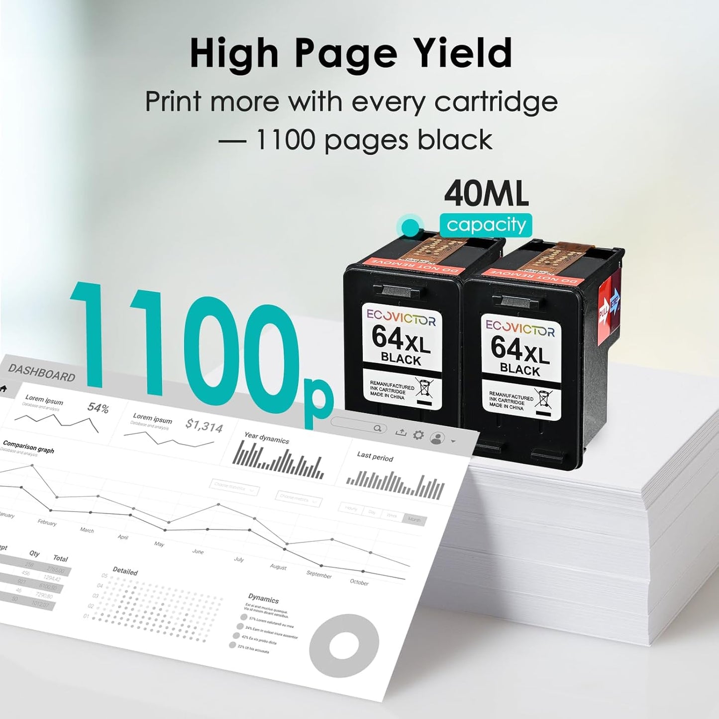 Remanufactured Ink Cartridge Replacement for HP Ink 64 Black HP64 XL HP64XL for Envy Photo 7858 7855 7120 7155 7100 7158 7164 6255 6252 6232 7800 Inspire 7200e 7900e 7955e Tango X Printer