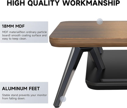 Fenge Monitor Stand, Monitor Stands Riser for Desk, 23.6 Inch Wood Desk Shelf with Storage Organizer and Cable Management for Office Desk Accessories