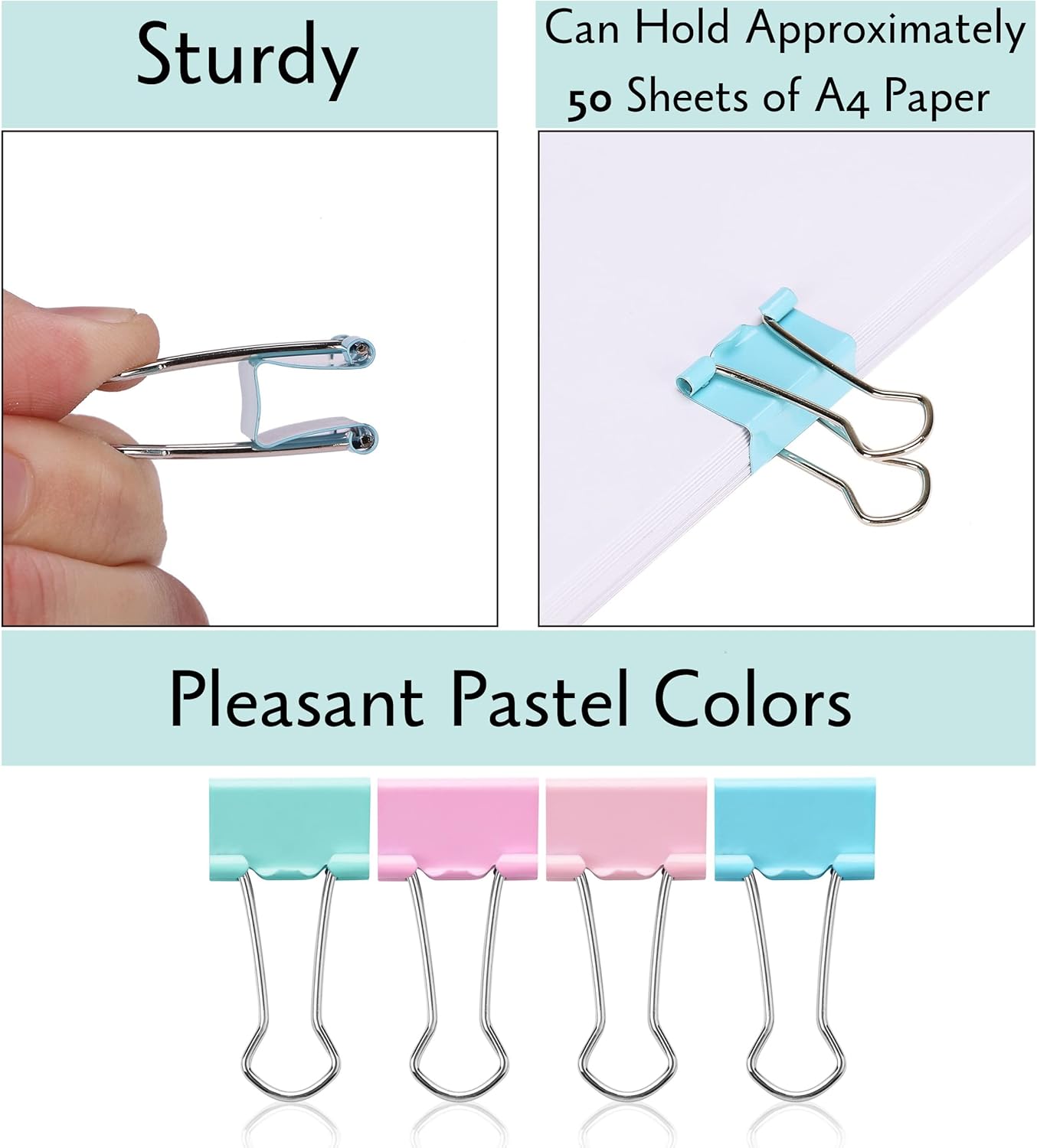 Mr. Pen Pastel Binder Clips, 50 Pack, 0.75 in, Pastel Color, Small Paper Clips, Office Clips