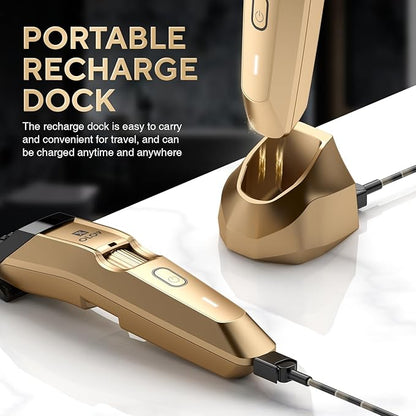 Men's Beard Trimmer- All-in-One Trimmer with Precision Dial - Premium Facial Hair Groomer - Adjustable 20 Length Setting, USB Recharge Dock, Cordless Waterproof Wet/Dry Clipper, Gold