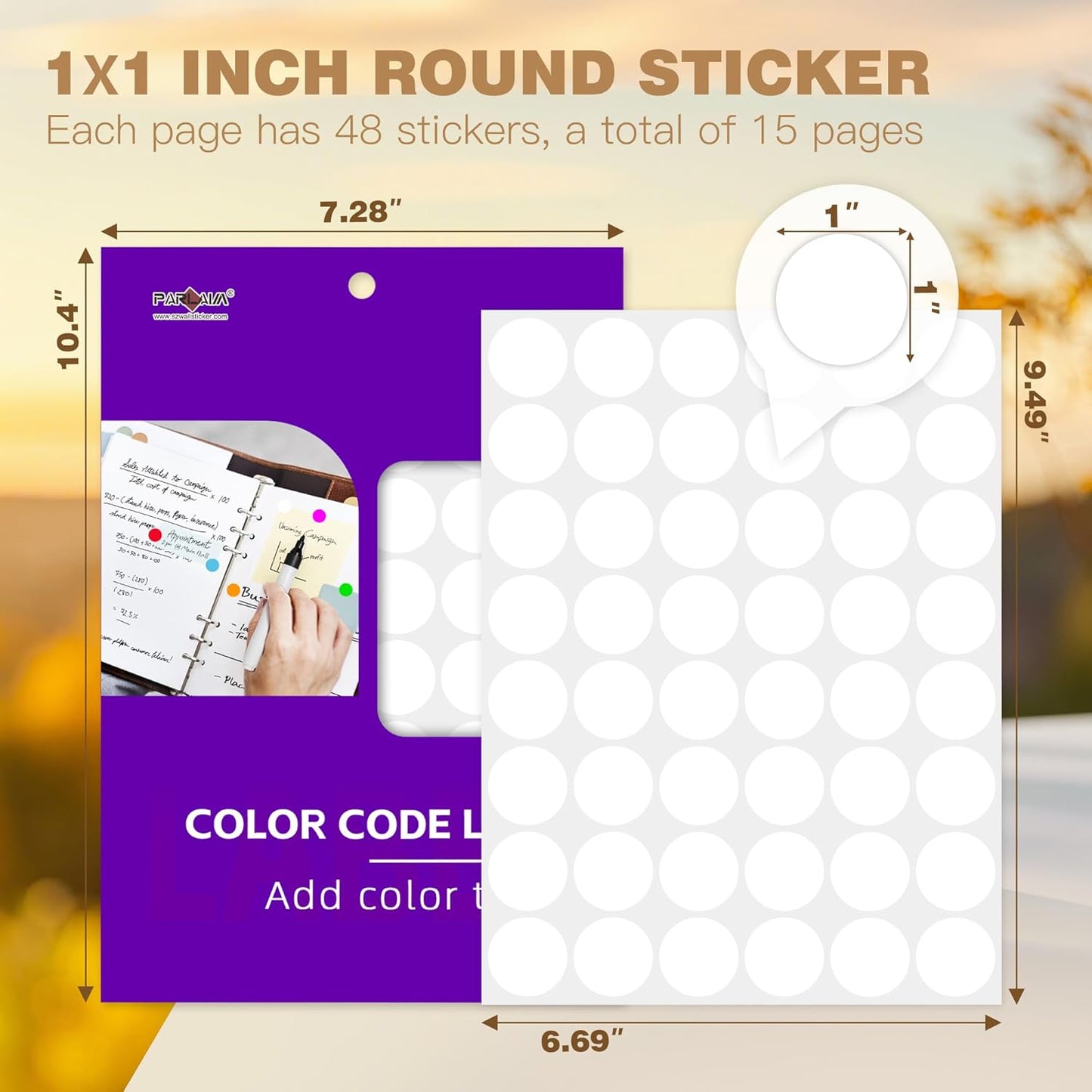 PARLAIM 1 inch Round White Dot Sticker,720PCS Permanent Adhesive Color Code Circle Sticker Labels for Office Classroom Garage Sale