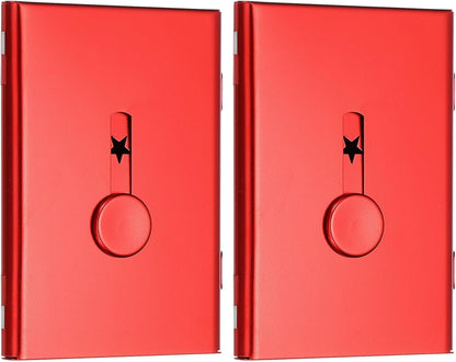 PATIKIL 2 Pcs Business Card Holder, Thumb Drive Business Card Holder Portable Business Card Holders Alloy Slide Out Card Case for Business Meeting, Red