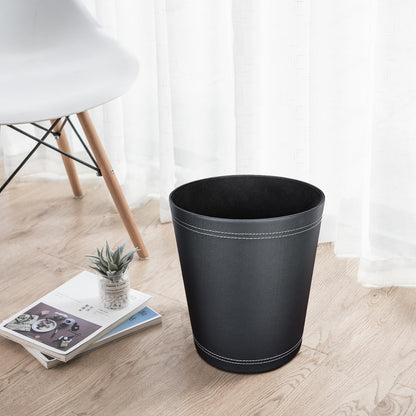 KINGFOM 3 Pack PU Leather Small Office Trash Can Wastebasket, Round Garbage Container Bin for Bathrooms, Powder Rooms, Kitchens, Home, Bedroom, High-Class Hotel, Black