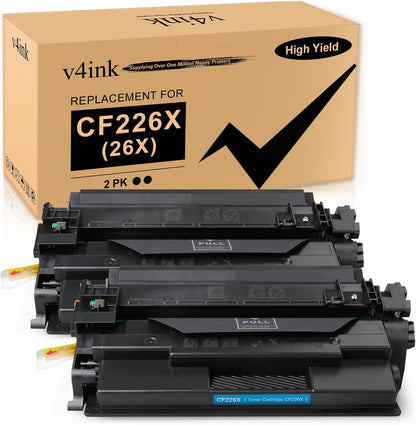 v4ink 2-Pack Compatible 26X Toner Cartridge Replacement for HP 26X CF226X Toner Cartridge High Yield Black Ink for HP Pro M402n M402dn M402dne M402dw MFP M426fdw M426fdn M426dw M402 M426 New Version