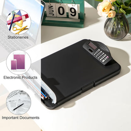 Geyoga 1 Pack Calculator Clipboard with Storage 14 x 10 x 2.6 Inches File Folder Plastic Storage Clipboard Letter Size File Folder with Low Profile Clip for School Classroom Office