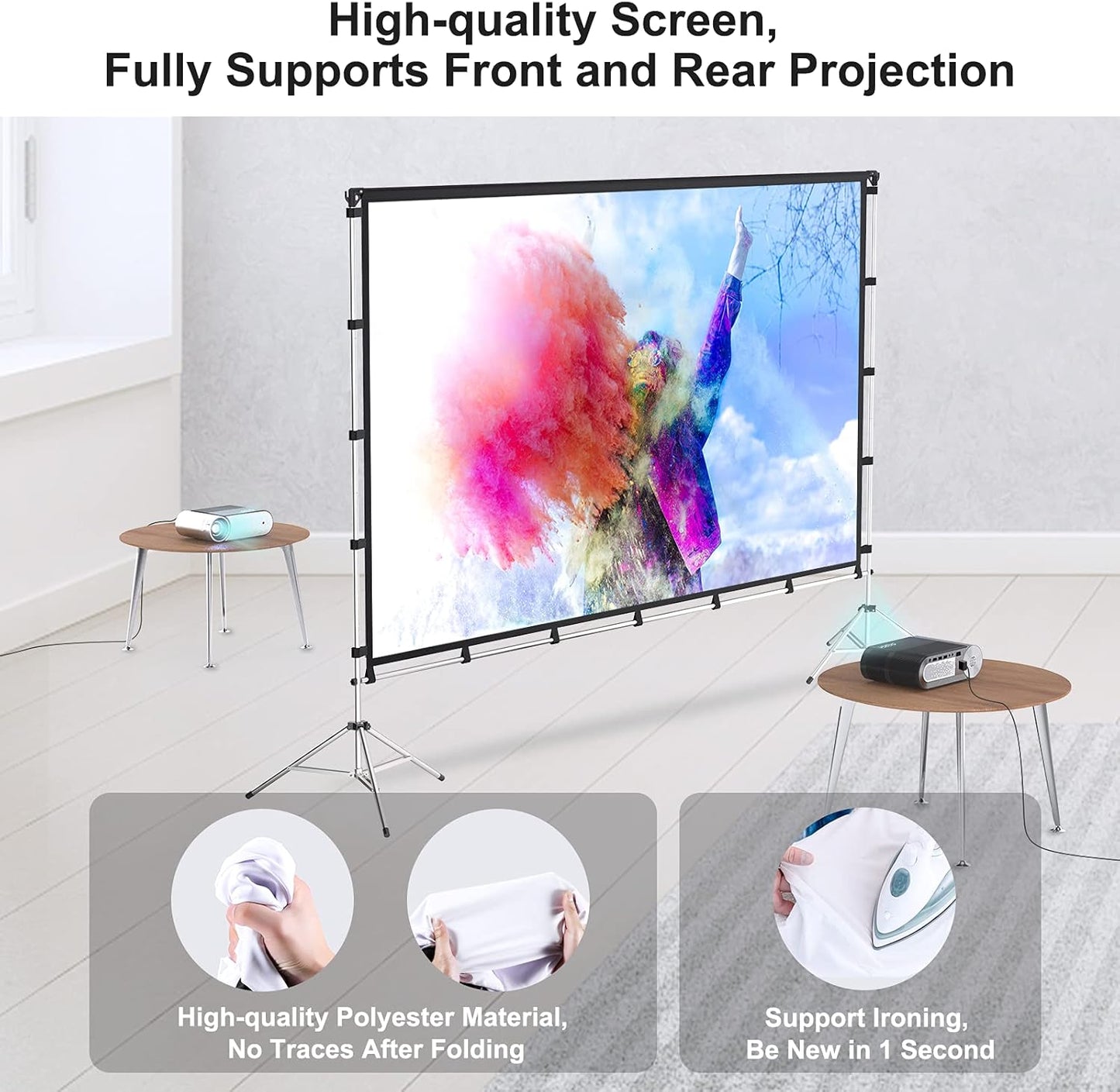 Projector Screen with Stand, Vamvo 100 inch Portable Foldable Projection Screen with Aluminum Alloy Stand Outdoor Movie Screens with Carrying Bag for Home Theater Camping and Recreational Events
