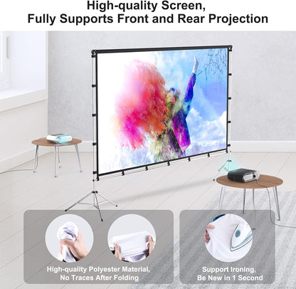 Projector Screen with Stand, Vamvo 100 inch Portable Foldable Projection Screen with Aluminum Alloy Stand Outdoor Movie Screens with Carrying Bag for Home Theater Camping and Recreational Events