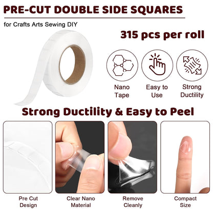 315 PCS Nano Tape Double Sided Squares 0.5" Nano Tape Precut Adhesive Glue Points Double Sided Mounting Putty Picture Hanging Adhesive Dots for Balloon Poster Walls Hanging Removable(Tape)