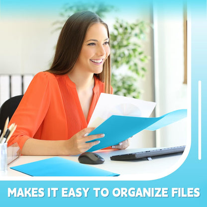 Henoyso 36 Pcs Plastic Folders with Clear Front Pockets Heavy Duty File Folders with 2 Pockets and Card Slot for Student Communication School Office Presentation Report (Light Blue)