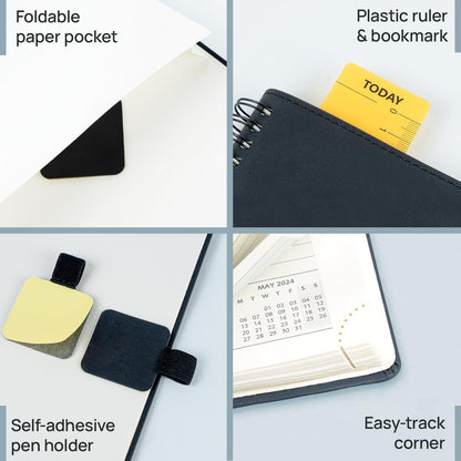 POPRUN 2026 Planner (Medium - 6.5'' x 8.5'') with Hourly Schedule, Vertical Layout - 2026 Weekly Calendar (Jan. 2026 - Dec.2026) for Time Management, Monthly Tabs, Spiral Bound, Soft Cover - Grey