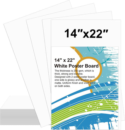 18 Pcs 14" x 22" Poster Board White Poster Board Paper Bulk 250 GSM Thickness Vision Boards Smart for Drawing School Arts Craft Projects Presentations Scrapbooking Blank Graphic Display