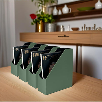 UnionBasic Magazine File Holder, Leatherette Desktop Document Organizer, Home Office Paper Holder File Storage Literature Sorter, Malachite Green, Set of 4