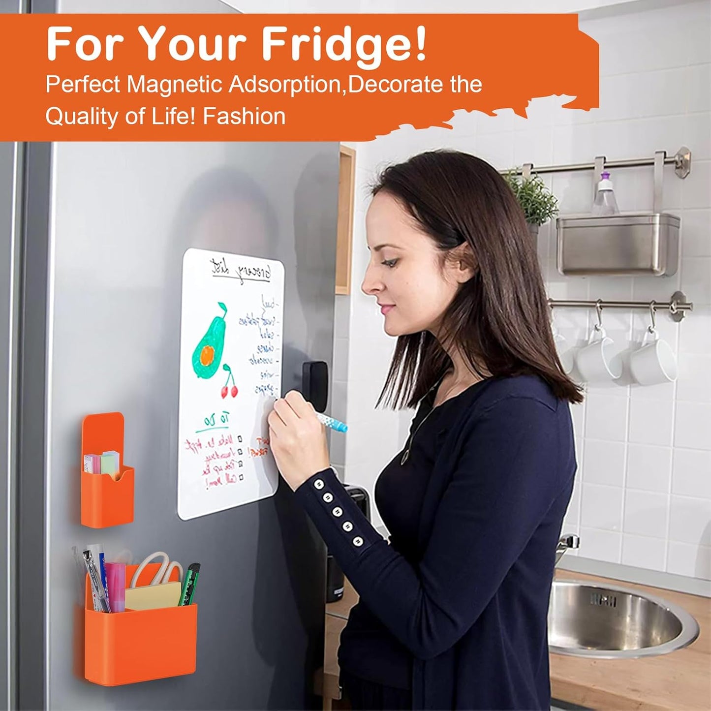 Magnetic Pen Holder,2 Pack Magnetic Dry Erase Marker Holder with Generous Compartments,Strong Magnet Storage Marker Pen Pencil Organizer for Refrigerator,Whiteboard,Locker Accessories