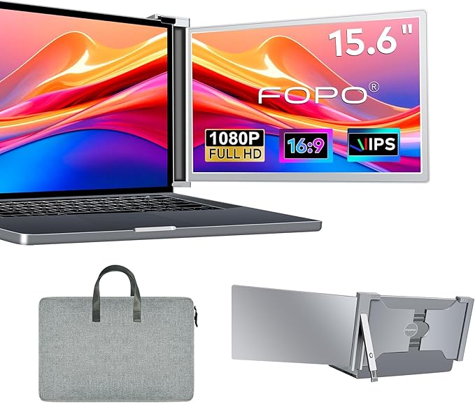 FOPO 15.6" Laptop Screen Extender Monitor Portable FHD 1080P IPS, Dual Monitor Extender for 13"-17.3" Laptops, Compatible with MacOS, Windows