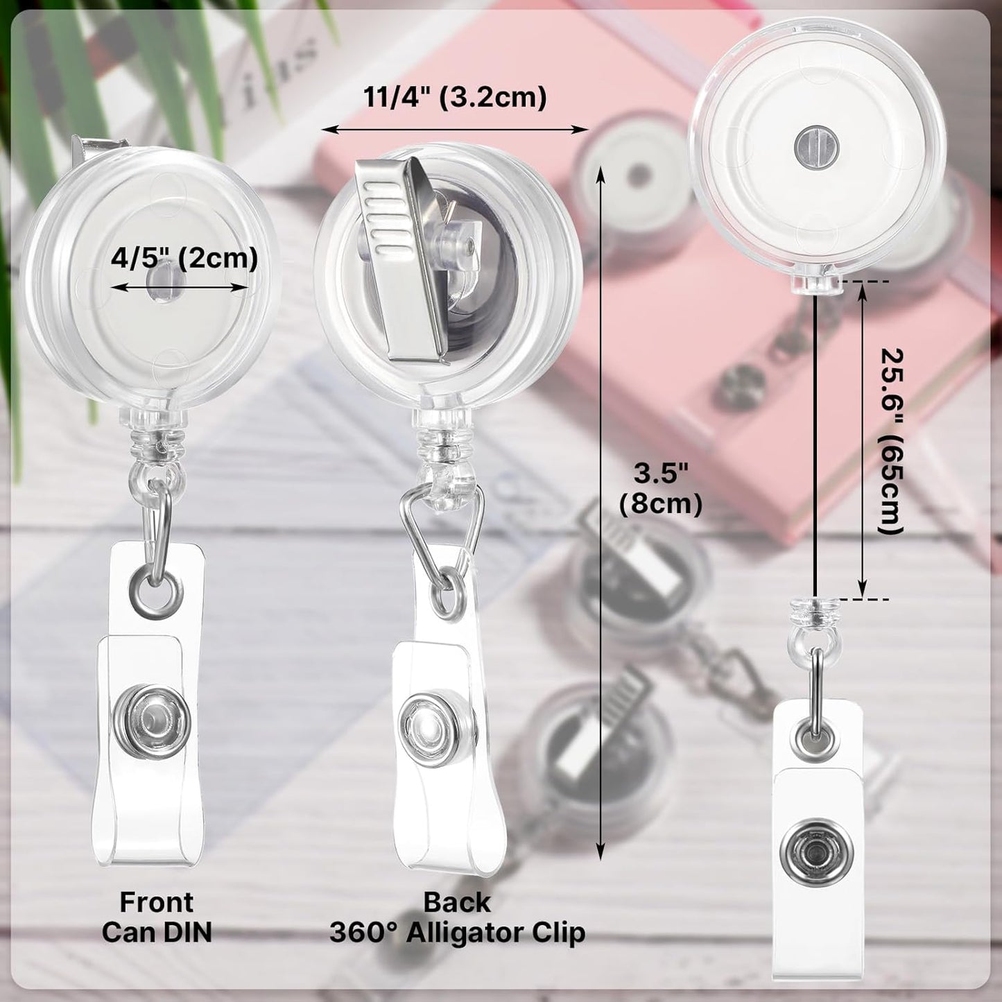 50 Pieces Retractable Badge Holder Reels with Swivel Alligator Clip, ID Card Holder Name Badge Reel Clips for Students Teachers Office Workers (Translucent Clear)