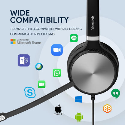 Yealink UH36 Professional USB Headset, Wired Headphones for Work Calls and Music, Headset with Noise Cancelling Mic for Computer PC Laptop（for Teams Certified, Mono,3.5mm Jack/USB Connection）