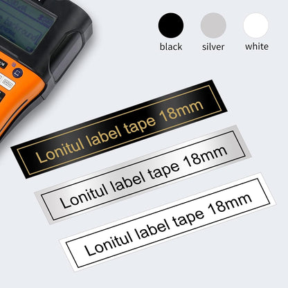 18mm Ptouch Tape Tze-241 344 941 Replacement for Brother Label Maker Tape 18mm 0.7 Laminated White/Black/Silver, TZe 18 mm Compatible with Brother Ptouch PT-D400 PT-D410 PT-D460BT PT-P710BT