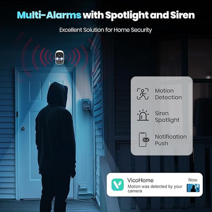 Techage Security Cameras Wireless Outdoor, 2K Battery Powered WiFi Cameras for Home Security with AI Motion Detection, Color Night Vision, 2-Way Talk, IP66 Waterproof, Cloud/SD Storage 4 Pack