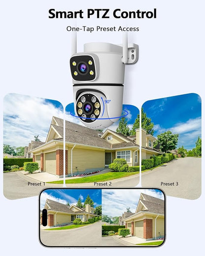 WEILAILIFE 【Dual Lens Linkage】 5MP Outdoor Wireless Security Camera, PTZ WiFi Video Surveillance Cameras for Home Security（1 Pack）