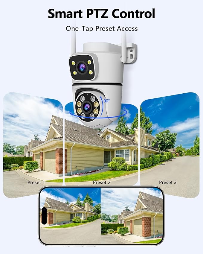 WEILAILIFE 【Dual Lens Linkage】 5MP Outdoor Wireless Security Camera, PTZ WiFi Video Surveillance Cameras for Home Security（2 Pack）