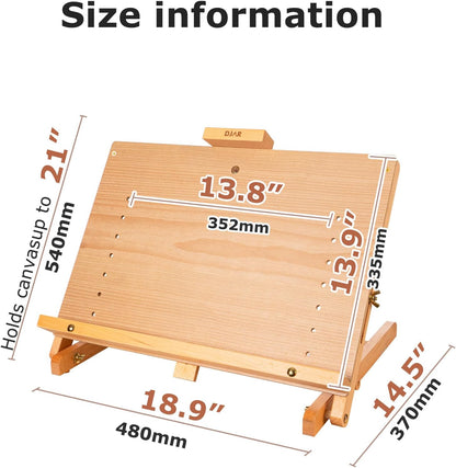 DJAR Adjustable Tabletop Easel for Artists & Beginners, Solid Beech Wood Desktop Sketching Drawing Painting Board Easel, Hold Canvas up to 23", Natural