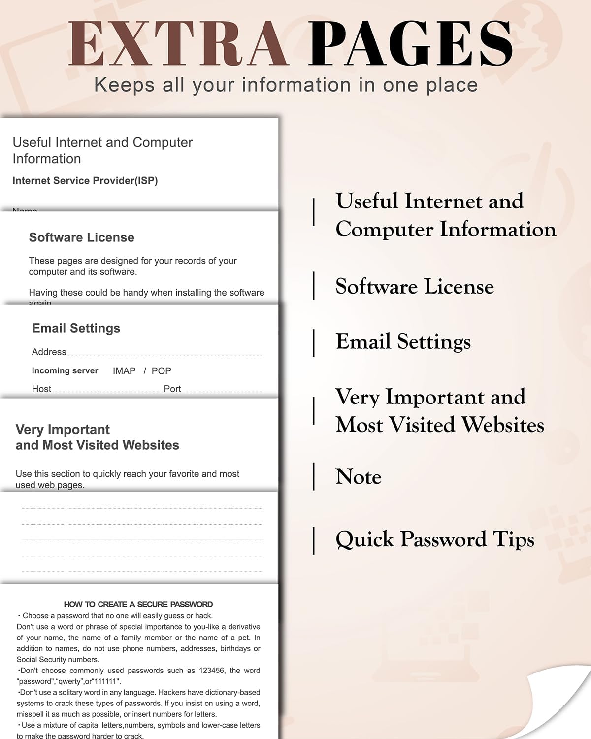 Password Keeper Book with Colorful Alphabetical Tabs, Hardcover Password Log-book for Internet Password and Website Address, 5.8"×8.4" Password Notebook for Home Office (Rose Gold)