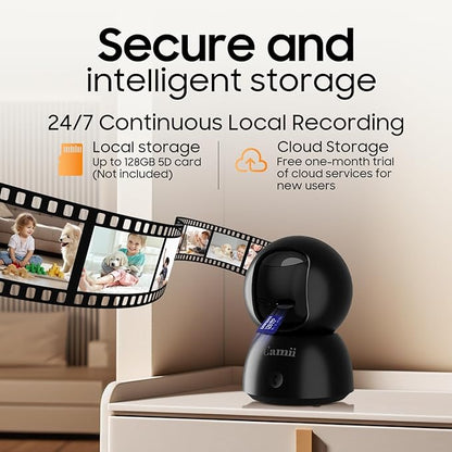 2K Security Camera Indoor, 2.4G & 5G WiFi Pet Camera for Home Security, Pet/Dog/Elder/Baby Camera with Phone App, Night Vision, Cloud/SD Card Storage, 2-Way Audio, Motion Detection, Black