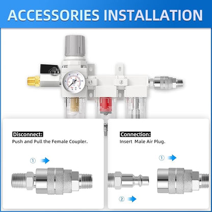 1/4" NPT 3 Stage Aluminium Air Drying System with 150PSI Gauge, Coalescing Filter, Particulate Filter, Desiccant Dryer and Air Regulator, Manual Drain For Plasma Cutter and Paint Spray