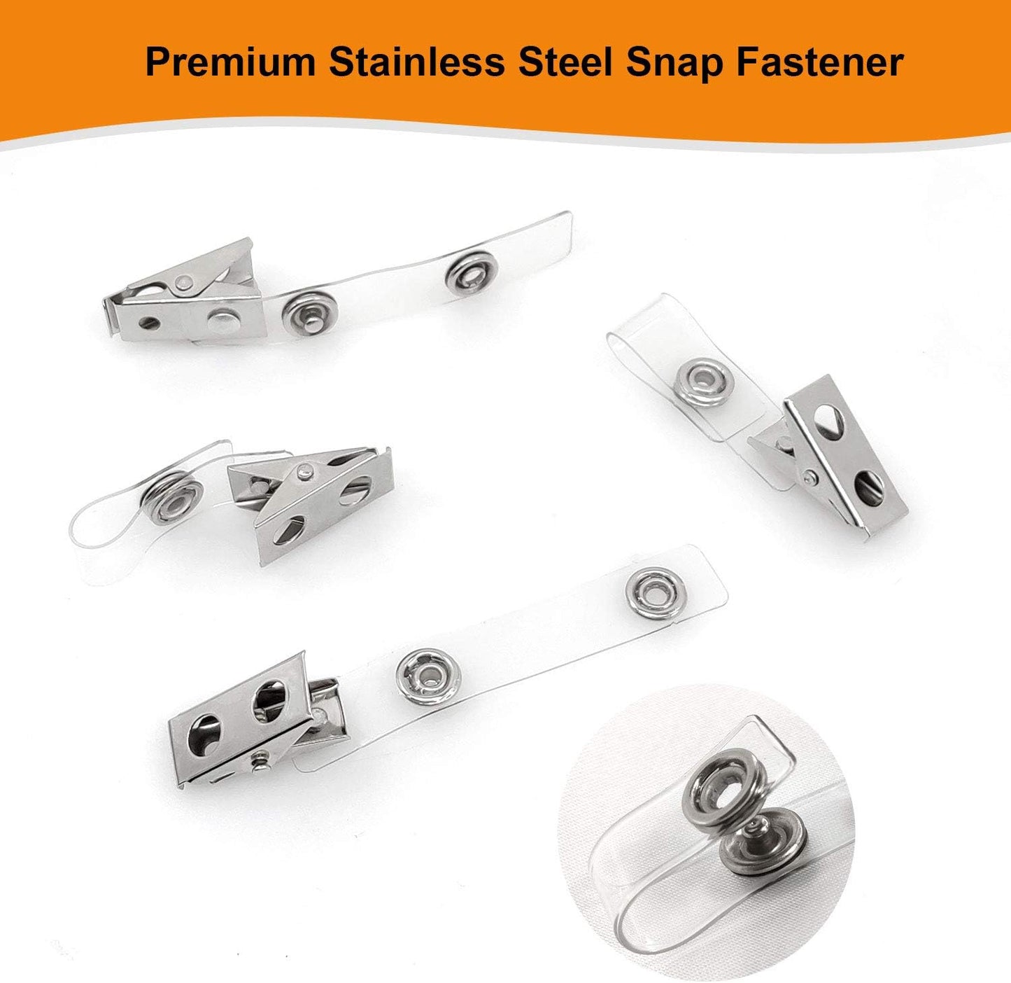 Fushing 100Pcs Metal Badge Clips with Clear PVC Straps for ID Cards and Badge Holders