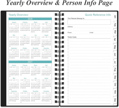 2026 Pocket Planner/Calendar - 2026 Planner from January 2026 - December 2026, Planner 2025 with 12 Tabs, Twin-Wire Binding, Inner Pocket, 3.75" x 6.75, Black