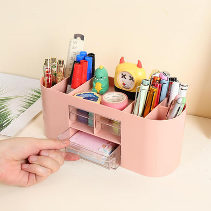 INSTOME Pencil Pen Holder for Desk with 3 Drawers - All-In-One Desk Organizer - Perfect Desk Accessories for Office Use - Stylish & Convenient Desk Organizers and Accessories (Pink)