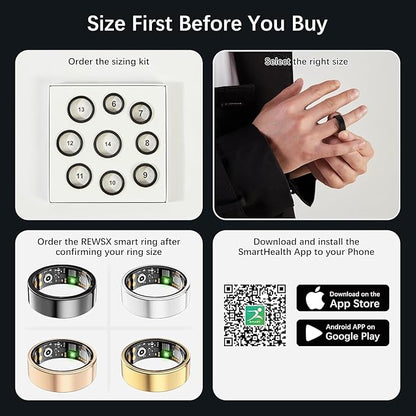 Smart Health Ring for Women Men, Fitness Tracker Ring with Heart Rate, Blood Oxygen, Sleep Tracker, Step Tracker, No Subscription Fee, IP68 Waterproof Smart Ring for iphone & Android (Black, 10#)