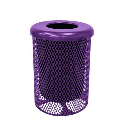 RFT-PUR Heavy Duty Round Trash Receptacle with Flat Top, Liner Included, 32 Gallon, Purple, Made in America