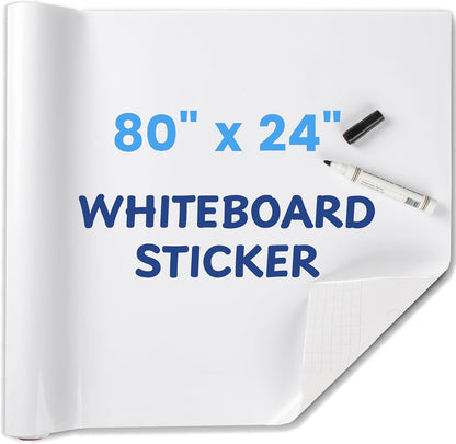 Dry Erase Whiteboard Film Surface 80" x 24" for Walls, Doors Tables Chalkboards Whiteboards No Ghosting Peel and Stick White Board Sticker, Stain-Proof Self-Adhesive Whiteboard Paper
