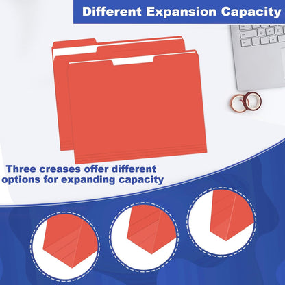 File Folder, HERKKA 120 Pack 1/3 Cut Tab File Folders, File Folders Great for Organizing and Filing, Letter Size, Red