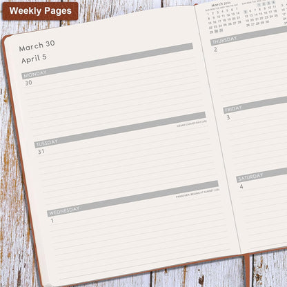 2026 Planner - 2026 Planner Weekly and Monthly, January 2026 - December 2026, 8.5" x 11", Pen Holder, Calendar Stickers, Pocket, 25 Notes Pages, Faux Leather Cover, A4 Premium Paper - Brown