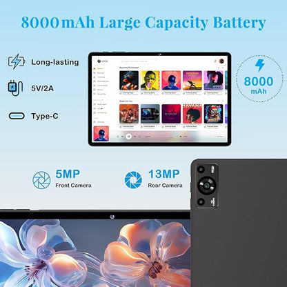 11 Inch Tablet, 2025 Android 15 Tablets with Octa Core, 24GB+256GB, 13+5MP Camera, Electronics Tablets with Widevine L1, 8000mAh Battery, 5G WiFi, GPS, HD IPS Display, 1TB Expand, BT 5.0 -Metal Black