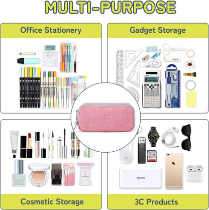 Della Gao Big Capacity Pencil Pen Case Nylon Large Pencil Pouch Simple Stationery Bag Office Organizer Pen Bag for Men Women - Pink