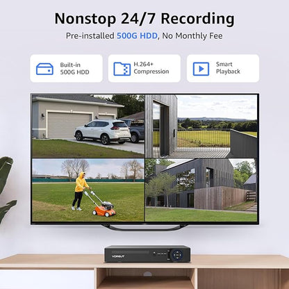 Wired Security Camera System, 8 Channel 5MP Lite CCTV Surveillance DVR Kit with 4 x 3MP Home AHD Security Camera Outdoor, IP66 Waterproof Metal Shell, Remote Access, Smart Detection,500G HDD