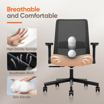 Ergonomic Office Chair, Mesh Computer Desk Chairs with Adjustable Lumbar Support, 3D Armrests, Tilt Function, Comfy Wide Seat, Swivel Executive Work Task Chair for Company and Home