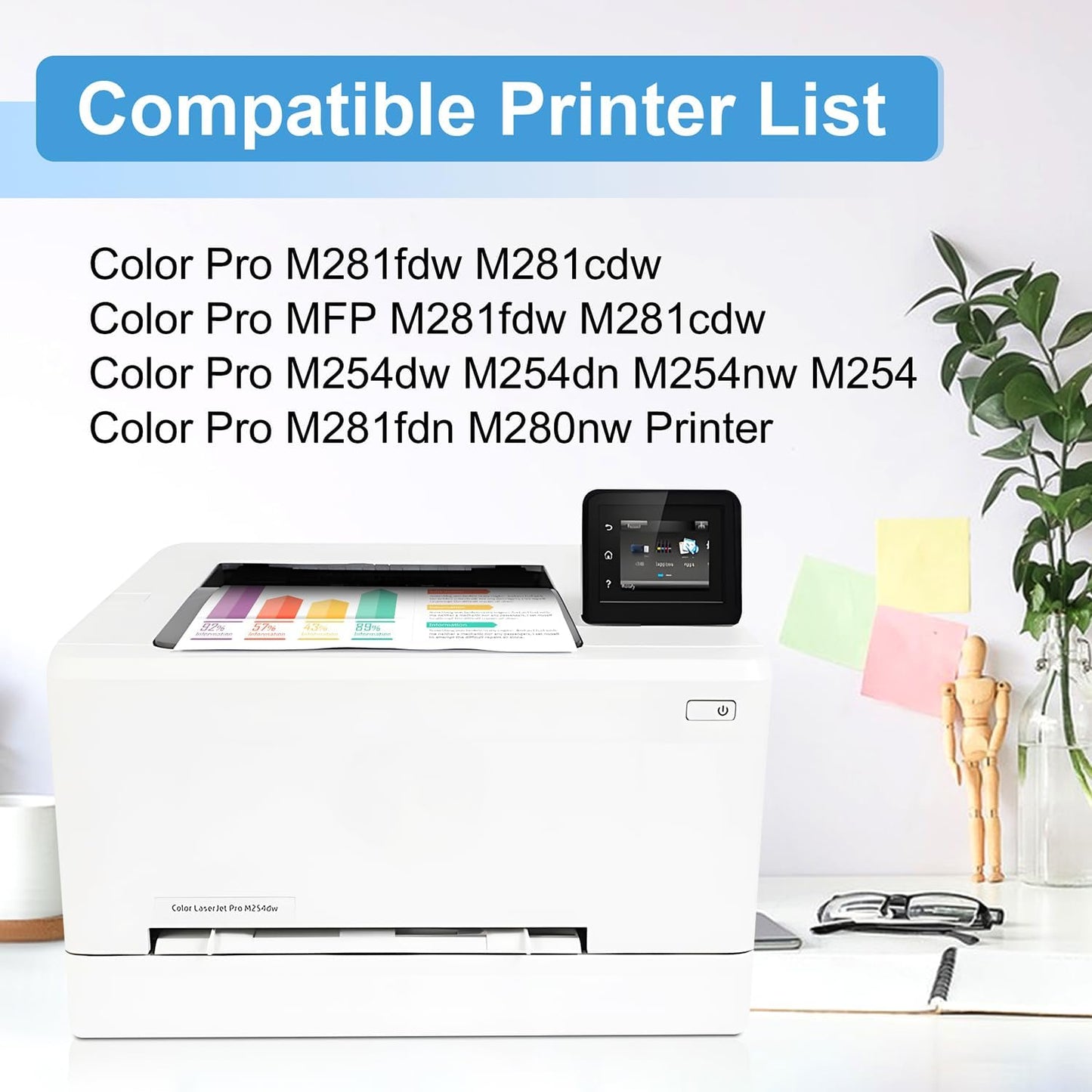 202A Toner Cartridges 4 Pack(with chip) Comaptible with 202A Toner Cartridges, Works with Color Laser Jet Pro M254dw; Color Laser Jet Pro MFP M281cdw, M281fdw Printers(Black Cyan Yellow Magenta)