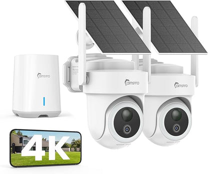 4K Security Cameras Wireless Outdoor No Subscription, 360° PTZ Home Security Cameras System, 64G Local Storage Home Hub, Human/Vehicle/Pet Recognition AI, Color Night Vision, 2 Cam-Kit