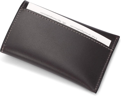 HISCOW Business Card Holder with Flap for Dispensing Cards - Italian Calfskin (Gray)