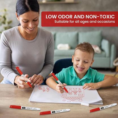 Permanent Markers Ultra Fine Tip, 30 Pack Red Quick-Drying and Fade-Resistant Permanent Markers Bulk Set for Writing and Drawing on Wood, Plastic, Metal, Glass, Ideal for Office School Supplies