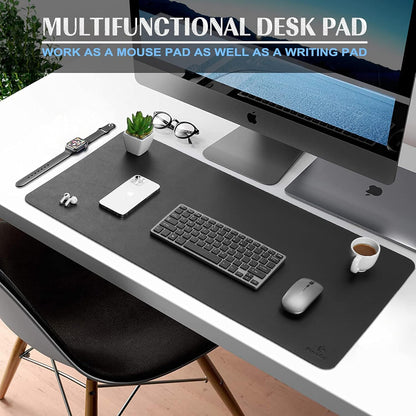K KNODEL Large Office Leather Desk Mat, Mouse and Keyboard Pad, Computer and Laptop Mat, Desktop Protector and Cover, Writing Pad and Blotter (35.4"x17", Black)
