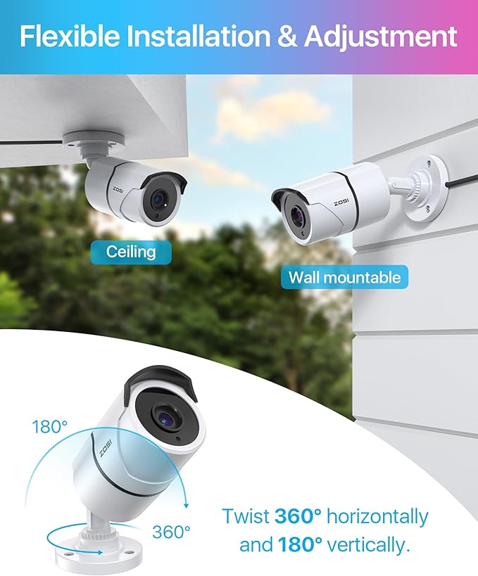 ZOSI 2MP 1080P HD-TVI CCTV Home Security Camera with Audio, Built-in Mic, IP66 Weatherproof, Night Vision, Indoor Outdoor Surveillance Camera, Only Compatible for ZOSI 3K Lite Analog DVR - White