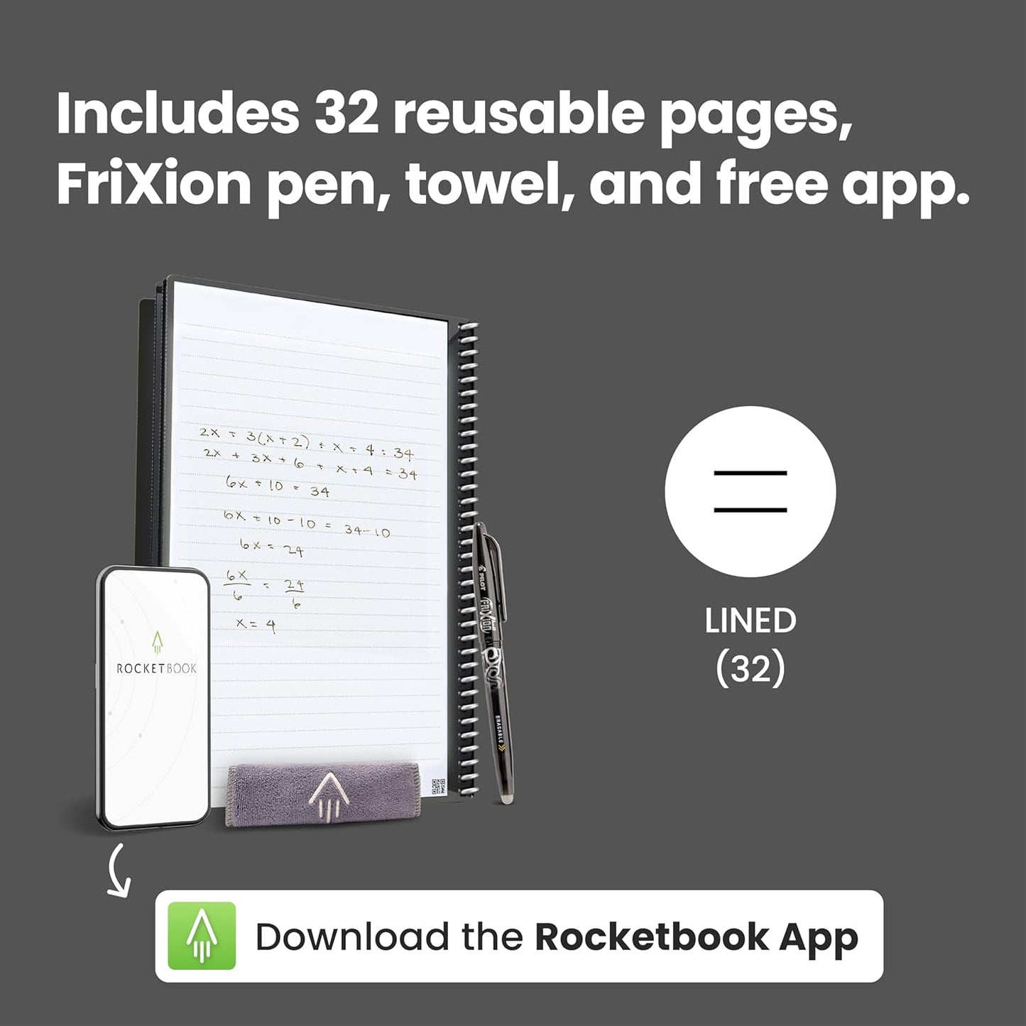 Rocketbook Core Reusable Spiral Notebook, Letter Size 8.5x11, Navy Blue - Lined Pages, App-Connected, Erasable, Durable Cover, Ideal for School, Work, and Creative Projects