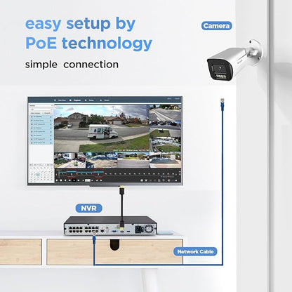 16 Channel Security Camera System 4K PoE, 16x 8MP PoE IP Bullet Cameras Outdoor with Spotlight Color Night Vision, 2 Way Audio, AI Human Vehicle Detection, Remote Access, PB65A1616-8MD
