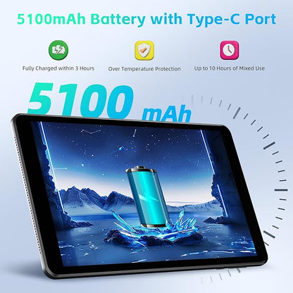HAOVM 【2025 Android 15 Tablet M8 Tablet 8 inch，8 core CPU, 12GB+64GB，2TB Expandable, HD IPS Display, Wi-Fi 6, BT5.4, 5MP+8MP Camera, 5100mAh Large Battery, Widevine L1, Black