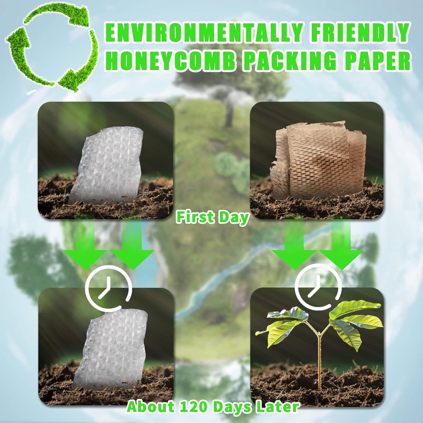 Honeycomb Packing Paper, MINHAO 15"x300' Eco Friendly Packing Paper for Moving Recyclable Honeycomb Paper Moving Supplies Bubble Paper Wrapping Protective Roll, With 36 Fragile Sticker Labels